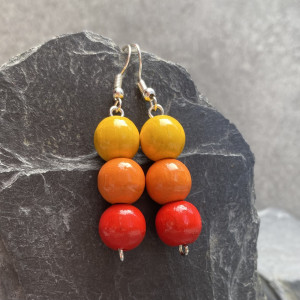 kolczyki korale drewniane żółty pomarańczowy czerwony