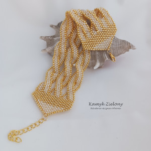 Bransoletka "Fala" złoto-kremowa