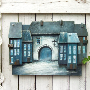 Obraz z drewna, ręcznie malowana dekoracja - Tajemniczy Zaułek