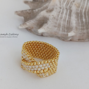 Pierścionek "Fala" złoto-kremowy