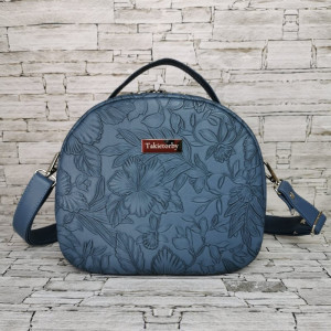 Damska torebka na ramię  torebka kuferek - ekoskóra wytłaczane kwiaty