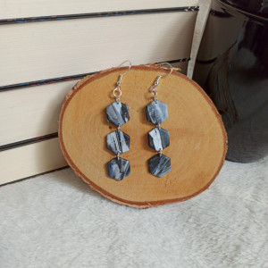 Kolczyki wiszące czarno biały marmur