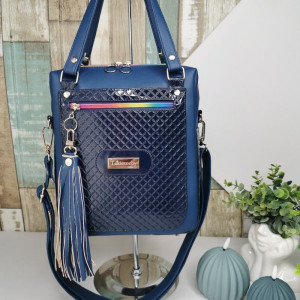 Listonoszka torebka box kuferek torebka damska na ramię zamykana ekoskóra - granatowa 2