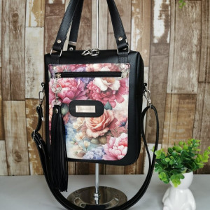 Listonoszka torebka box torebka damska na ramię zamykana ekoskóra - kwiaty