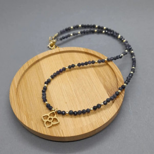 Komplet biżuterii naszyjnik choker i bransoletka z kamieni naturalnych Czaroit, Hematyt, zawieszka stal 040/24