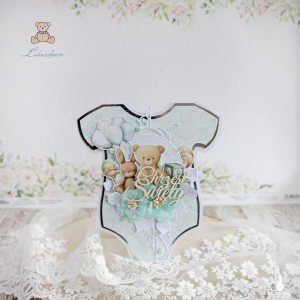 Kartka body na chrzest, pamiątka chrztu "Mint Bear" GOTOWA