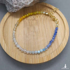 Bransoletka z kamieni naturalnych - cieniowana, tęczowa, kolorowa, mix kamieni, stal 065/24