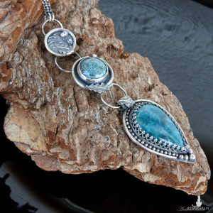 Naszyjnik srebrny z apatytem i chryzokolą