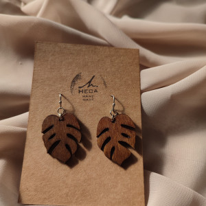 Kolczyki liść liście duże monstery monstera kolor orzech HANDMADE