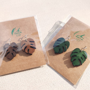 Kolczyki liść liście duże monstery monstera zielone HANDMADE