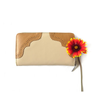 Portfel skórzany na zamek beżowy