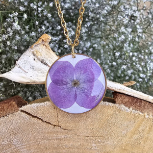 Złota zawieszka złoty wisiorek naszyjnik żywica z żywicy kwiaty z kwiatami retro naturalna dziewczęca kobieca hortensja