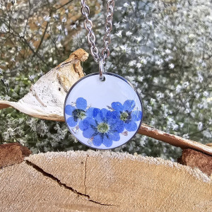 Srebrna zawieszka srebrny wisiorek kwiat naszyjnik żywica z żywicy suszone kwiaty dziewczęcy kobiecy niezapominajki