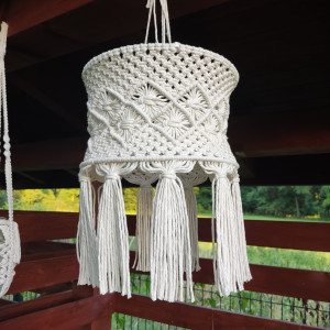 Abażur makramowy  w stylu Boho w kolorze naturalnym
