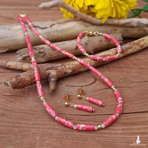 Komplet biżuterii z kamieni naturalnych - Jaspis impresja, Kamień Słoneczny, Hematyt, stal 103/24