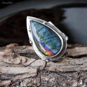 Pierścionek srebrny z jeansowym spektrolitem regulowany