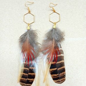 Kolczyki z piór pióra naturalne boho hippie etno indiańskie czerwone brązowe złote