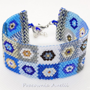 patchworkowa bransoletka boho blue beading