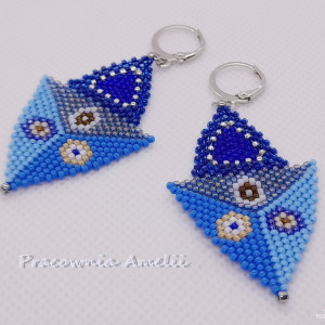 patchworkowe kolczyki boho blue beading