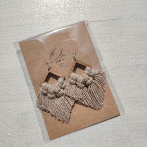 Kolczyki boho makrama wiszące lekkie - BEŻOWE ROMBY