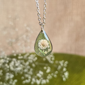 Srebrna zawieszka srebrny wisiorek kwiat naszyjnik żywica z żywicy kwiaty z kwiatami zielone brokatowe