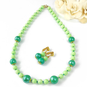 Zieleń w komplecie naszyjnik i klipsy