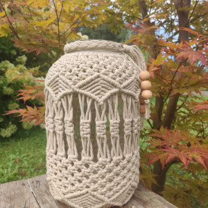 Duży makramowy lampion w stylu Boho - kolor cappuccino