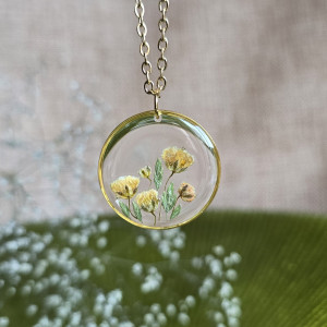 Bukiet kwiatowy złota zawieszka złoty wisiorek naszyjnik żywica z żywicy kwiaty z kwiatami retro naturalna dziewczęca kobieca
