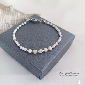 Bransoletka z kamieni naturalnych - howlit biały, opal żółty