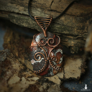 Wisior miedziany naszyjnik agat meksykański wire wrapping PROMOCJA