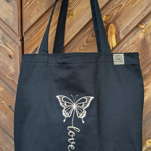 Torba bawełniana z haftowanym motylem z napisem love