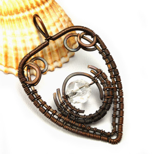 Miedziany wisior Boho z cyrkonią, ręcznie wykonany, prezent dla niej prezent dla niego, prezent urodzinowy, oryginalna biżuteria autorska