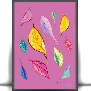 kolorowy plakat na ścianę, boho plakat A4, liśćie plakat do domu, liście obrazek 21x30, grafika do salonu, poster do sypialni