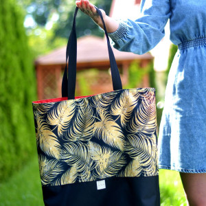 Torba shopper wodoodporna duża torba na ramię damska torebka shopperka złote pióra