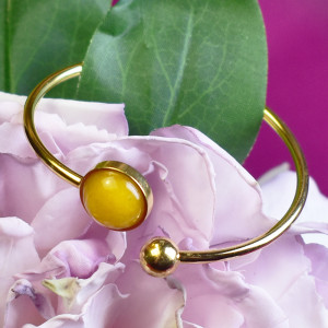 Elastyczna elegancka stalowa złota bransoletka - żółty jadeit #54