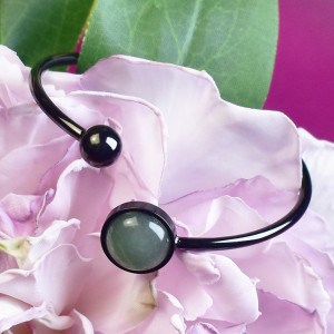 Elastyczna elegancka stalowa czarna bransoletka - awenturyn #70