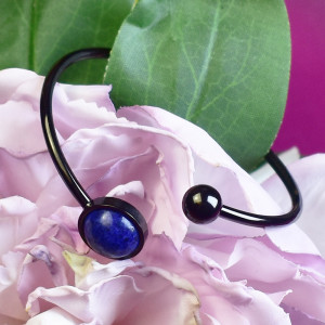 Elastyczna elegancka stalowa czarna bransoletka - lapis lazuli #73