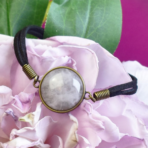 Bransoletka na rzemyku - kamień kwarc różowy - antyczny brąz #94