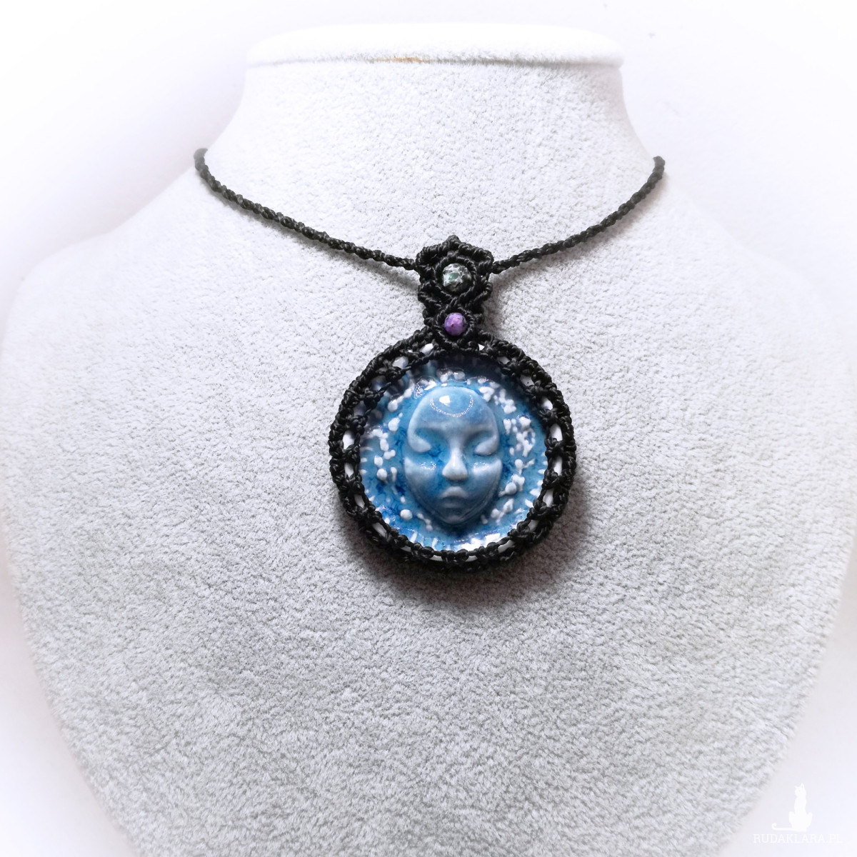 Nocnica słowiańska porcelana kamea szmaragd kamienie naturalne ~ Delfina Dolls ~ mikro makrama