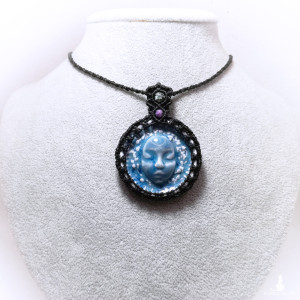 Nocnica słowiańska porcelana kamea szmaragd kamienie naturalne ~ Delfina Dolls ~ mikro makrama