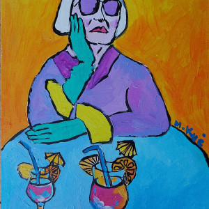 obraz olejny kolorowy dama z kielichem