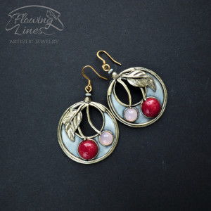 Kolczyki czereśnie z agatem i jadeitem