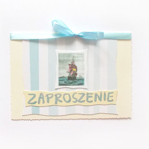 żeglarskie zaproszenie na imprezę, pastelowe zaproszenia, podróże zaproszenia, ładne zaproszenia, zaproszenia na różne okazje, zaproszenie ze statkiem, marynarskie zaproszenie,