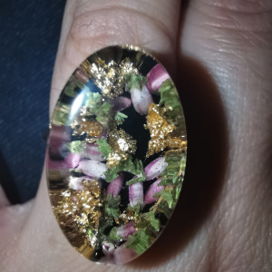 Pierścionek z wrzosem, wrzosy, kwiaty, pierścionki, biżuteria, żywica