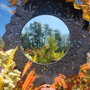 Makramowe lustro w stylu Boho w kolorze czarnym