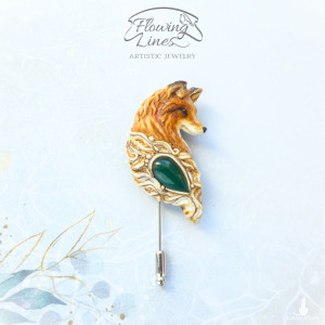 Broszka z lisem i agatem
