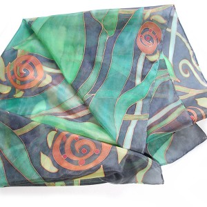 Ręcznie malowana jedwabna apaszka Rośliny