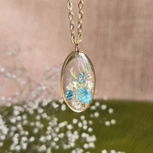 Złota zawieszka złoty wisiorek naszyjnik żywica z żywicy kwiaty z kwiatami jajowata retro naturalna dziewczęca kobieca fioletowa