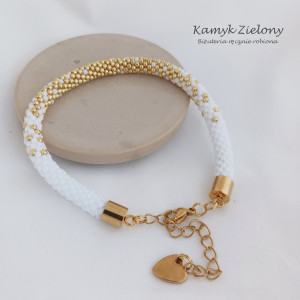 Biało-złota cieniowana bransoletka z serduszkiem - stal szlachetna