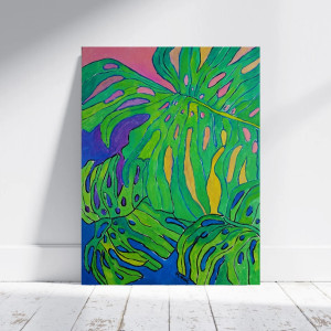 obraz ręcznie malowany monstera kwiaty florystyka